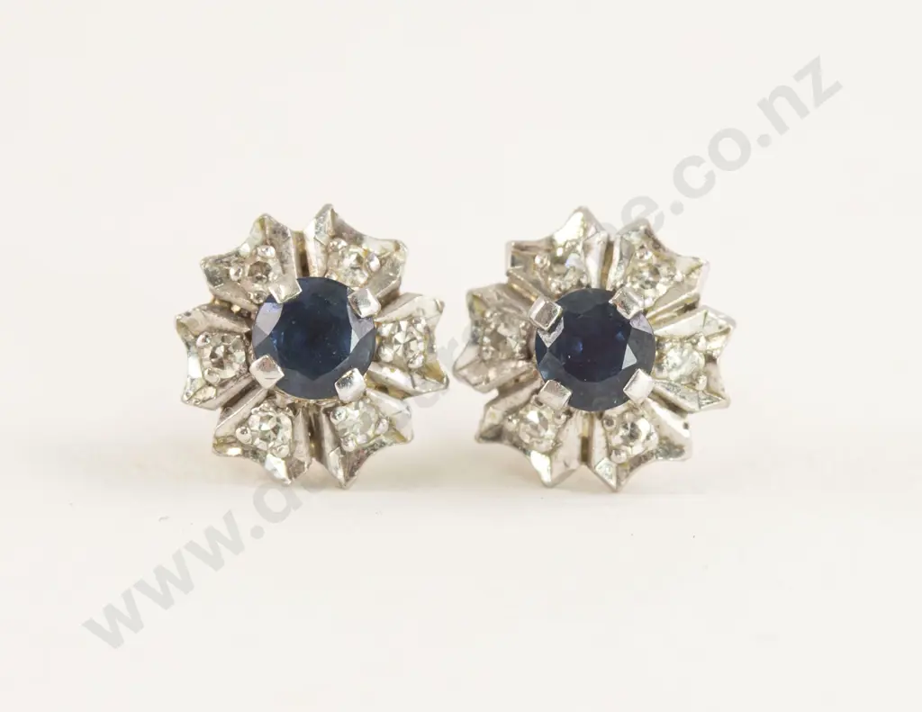 Pair 9ct Sapphire and Diamond Cluster Earrings Image 1++