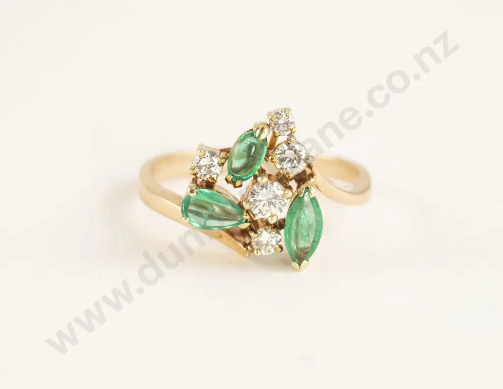 14ct Eight Stone Emerald and Diamond Dress Ring Image 1++