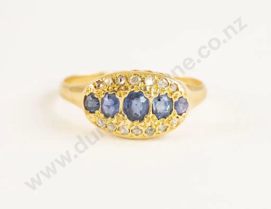 Vict 18ct 19stone Sapphire and Diamond Ring Image 1++