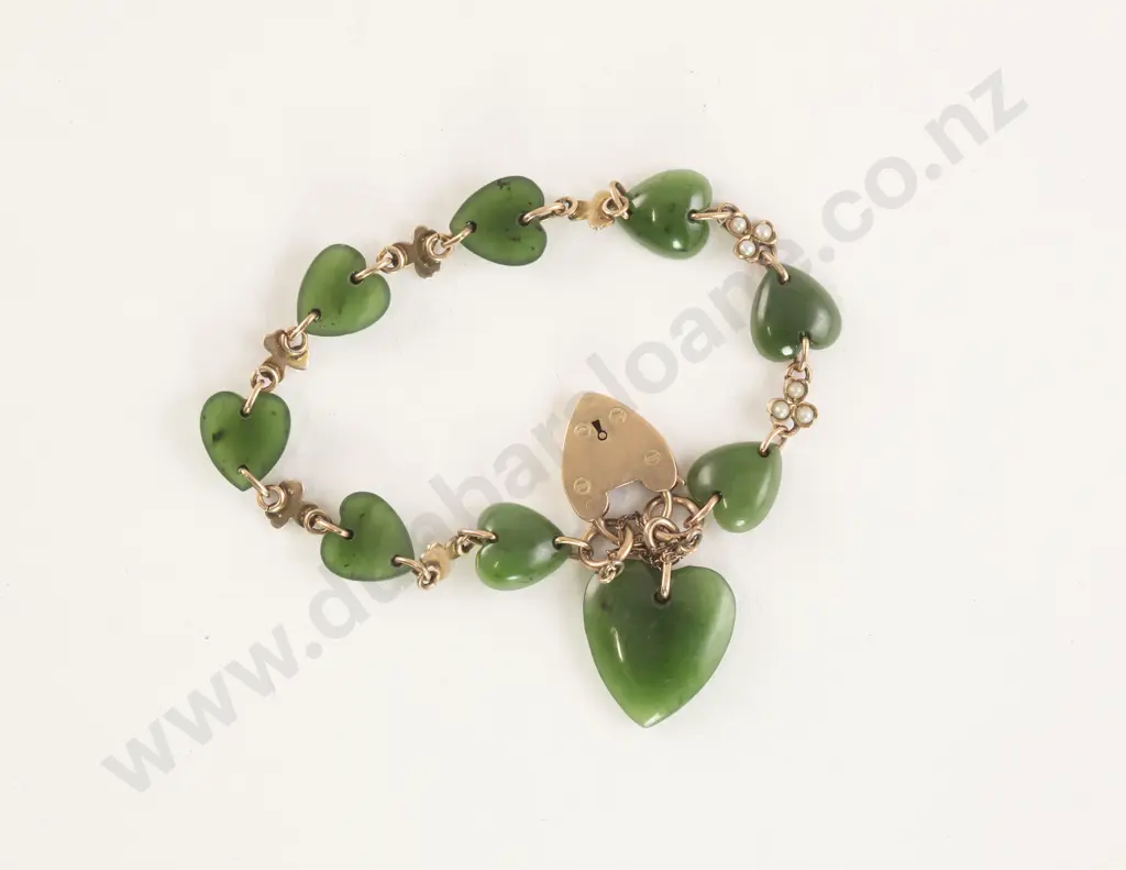 9ct Greenstone Heart Panel Linked Bracelet Image 1++
