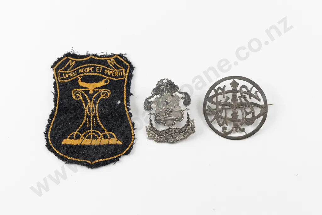 Two Vintage Silver School Badges and Cloth Patch Image 1++