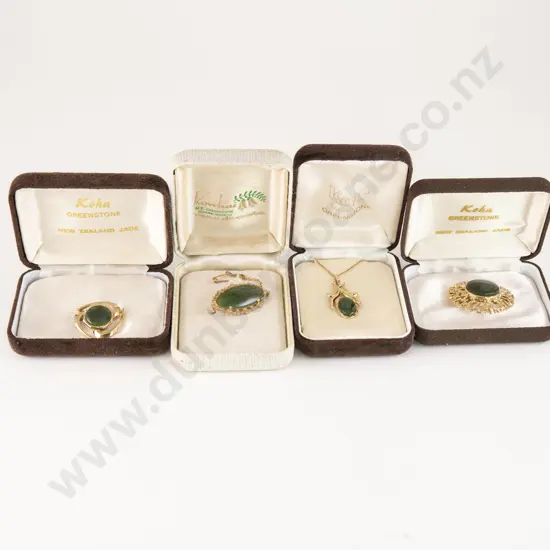 Four Original Boxed NZ Greenstone Brooches