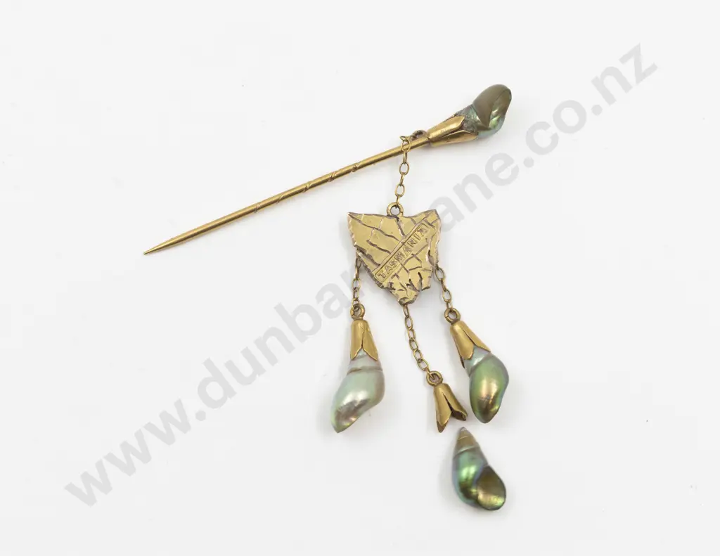 Aust Colonial 9ct Map of Tasmania Stick Pin Image 1++