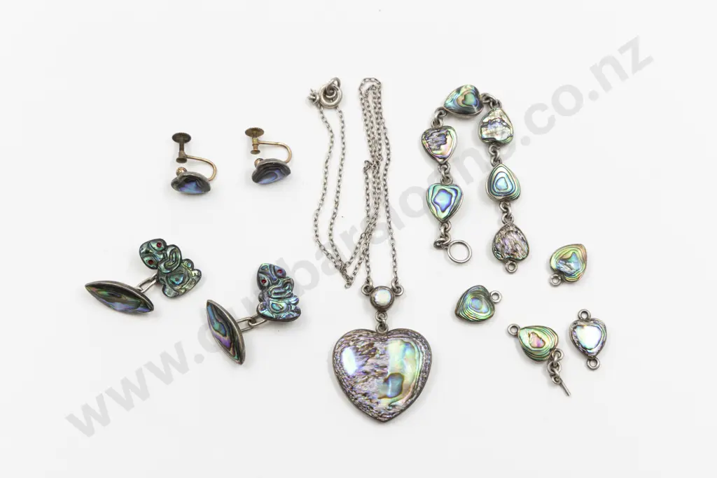 NZ S/S & Paua Heart Pendant and Paua Jewellery Image 1++