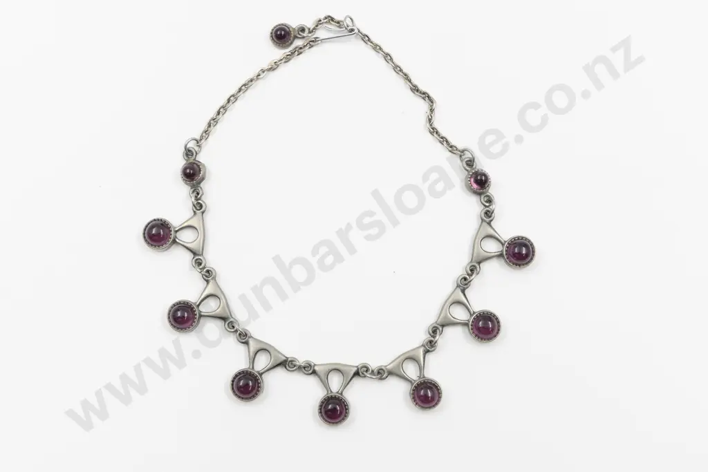 Mid C20th R Tennesmed Sweden Pewter and Amethyst Glass Necklace Image 1++