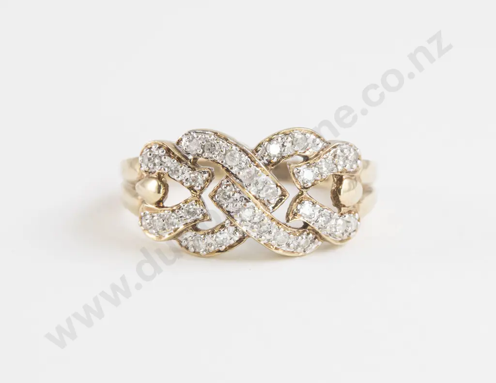 9ct 30stone Diamond Fancy 'Love Knot' Band Ring Image 1++
