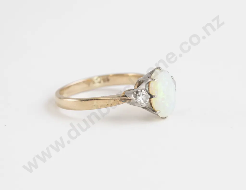 18ct Three Stone Opal and Diamond Bridge Ring Image 1++