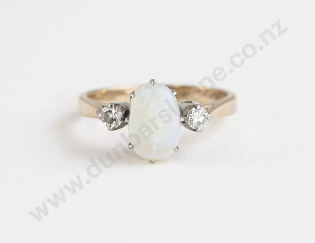 18ct Three Stone Opal and Diamond Bridge Ring Image 1++