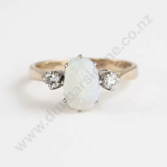 18ct Three Stone Opal and Diamond Bridge Ring