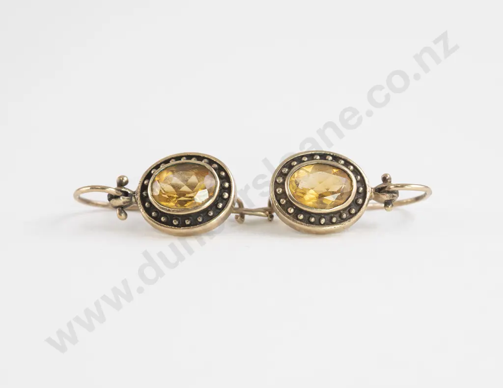 Pair Vict Style 14ct Citrine Earrings Image 1++