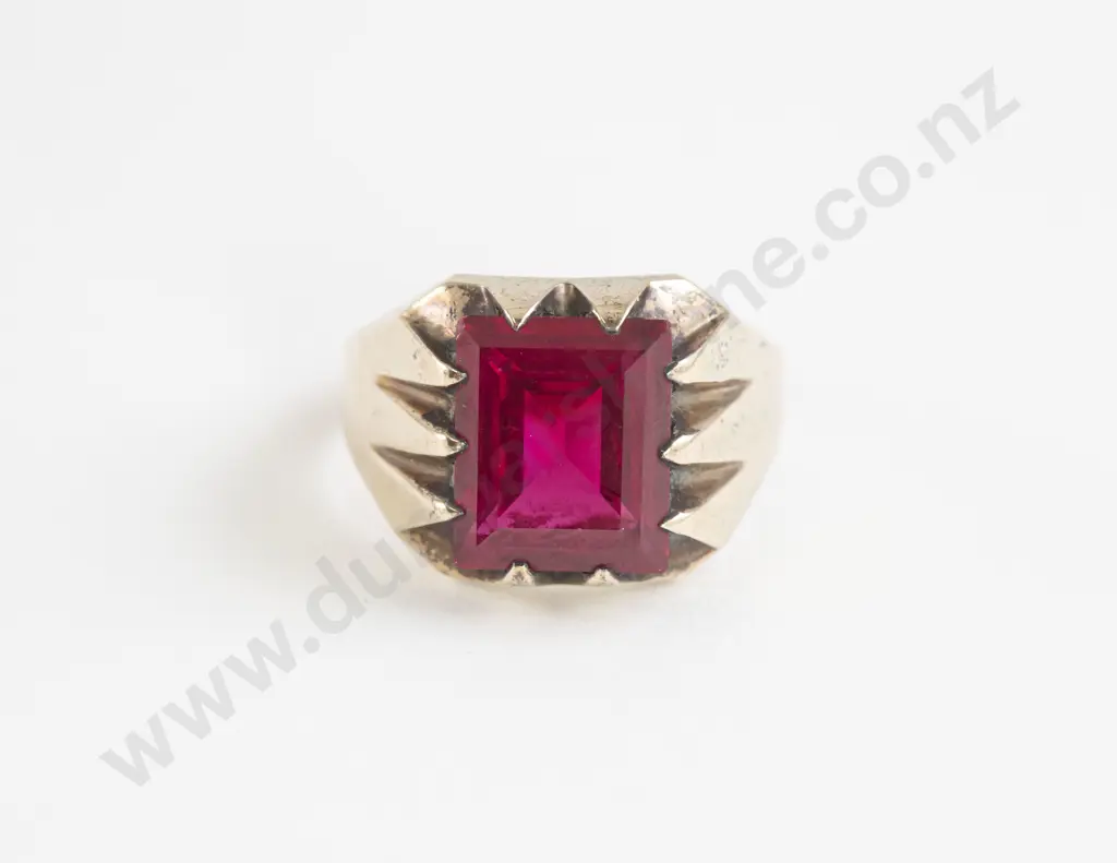 9ct Imitation Ruby Gents Signet Dress Ring Image 1++