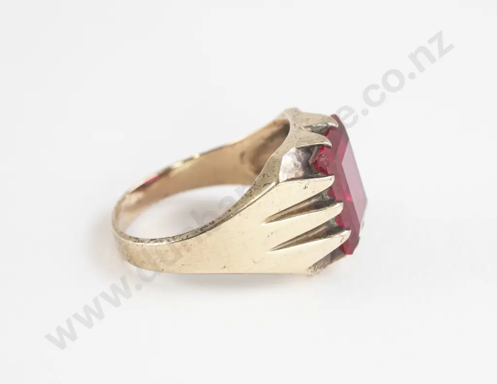 9ct Imitation Ruby Gents Signet Dress Ring Image 1++