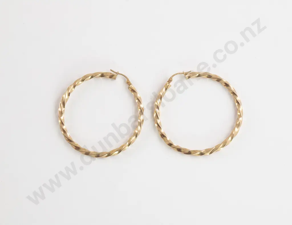 Pair 9ct Large Twist Hoop Earrings Image 1++
