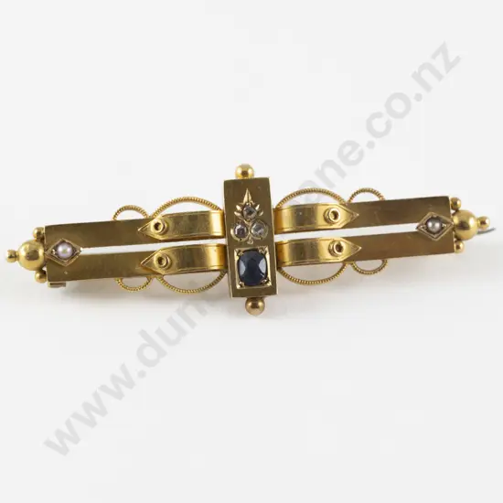 Late Vict 15ct Double Rail Bar Brooch