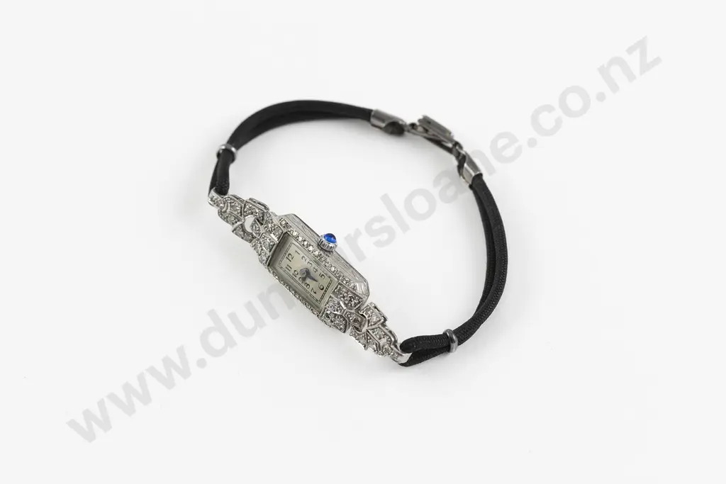 Art Deco All Platinum Diamond Ladies Wrist Watch Image 1++