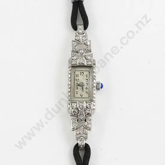 Art Deco All Platinum Diamond Ladies Wrist Watch