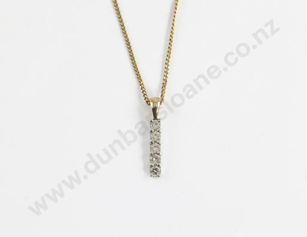 9ct Yellow and White Four Diamond Bar Pendant Image 1++