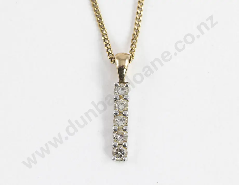 9ct Yellow and White Four Diamond Bar Pendant Image 1++