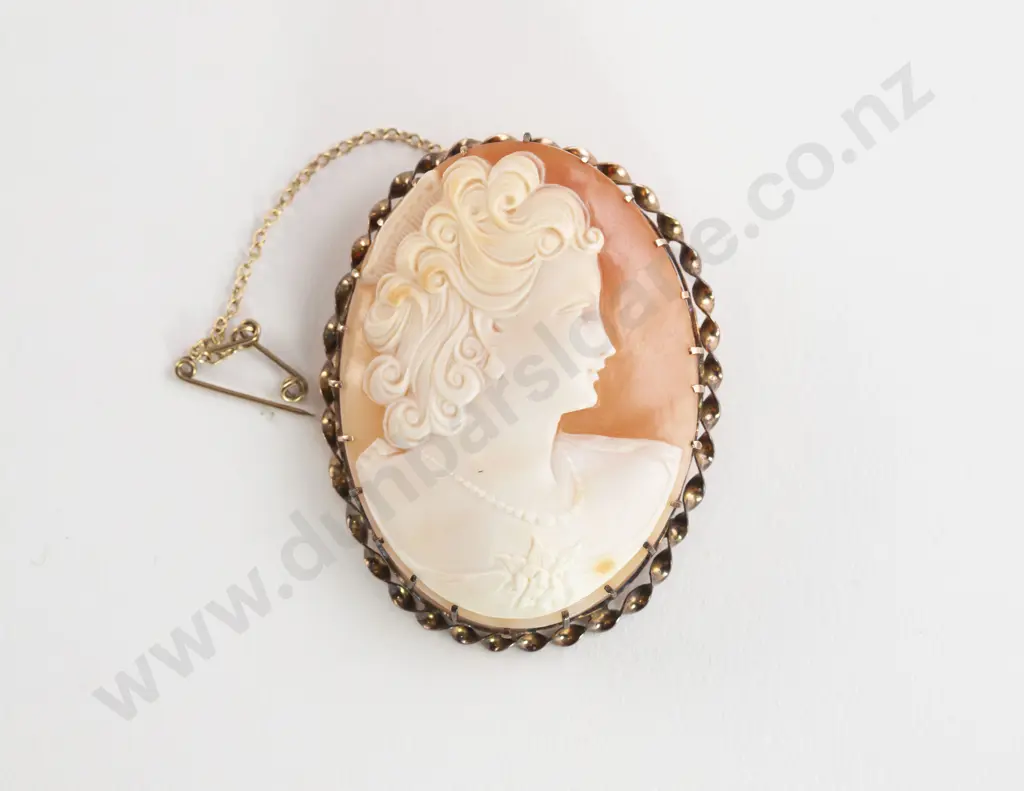 Large 9ct Framed Modern Classical Portrait Cameo Brooch Image 1++