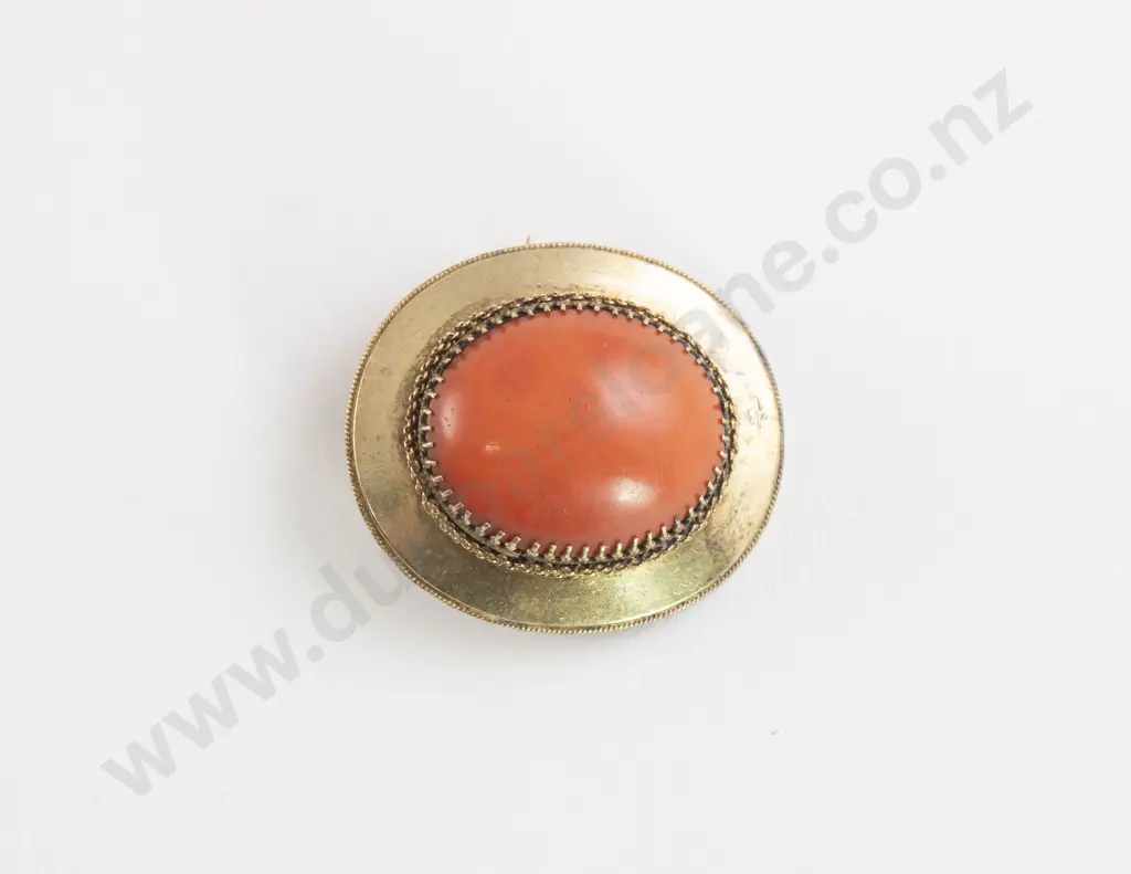 Victorian 9ct Gold Gilt Framed Coral Brooch Image 1++