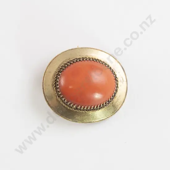 Victorian 9ct Gold Gilt Framed Coral Brooch