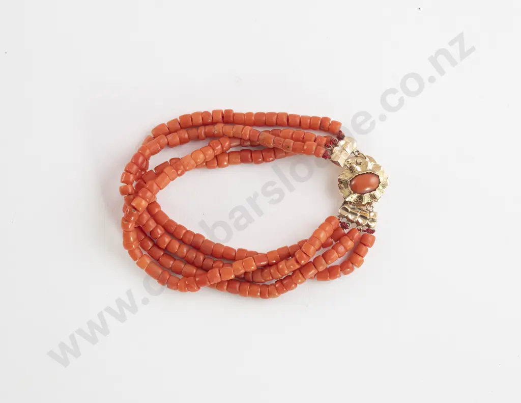 Italian Red Coral Bead Triple Strand Bracelet Image 1++
