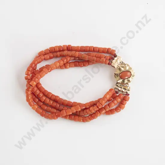 Italian Red Coral Bead Triple Strand Bracelet