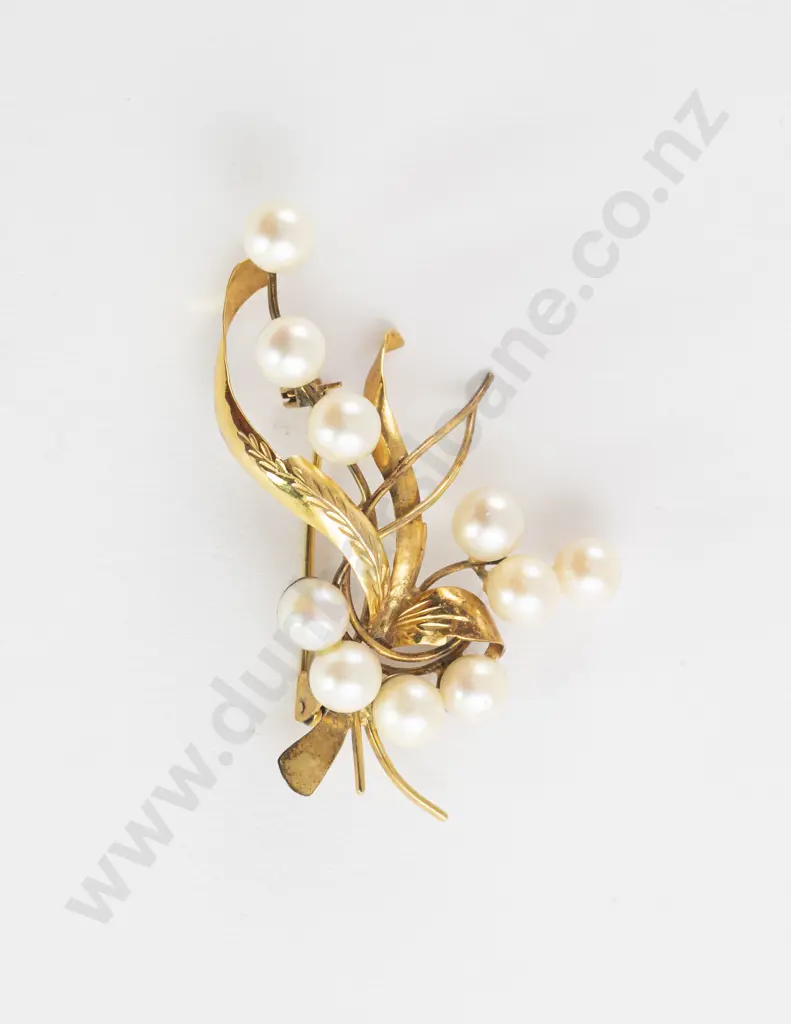 14ct Ten Cultured Pearl Spray Brooch Image 1++