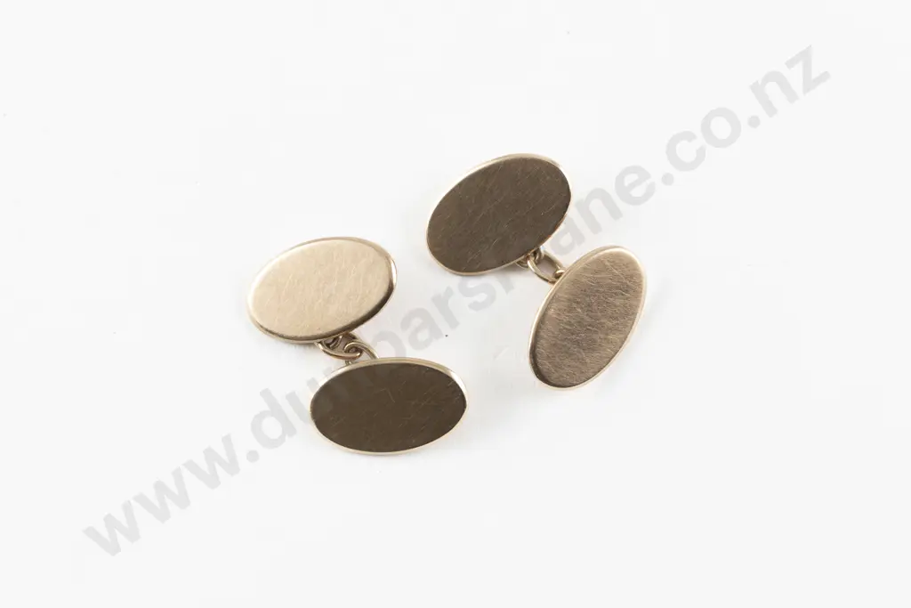 Pair 9ct Plain Oval Panel Cuff Links Image 1++
