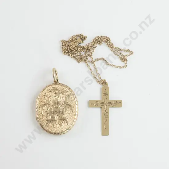 9ct Photo Locket with 10ct Gold Cross Pendant on Chain