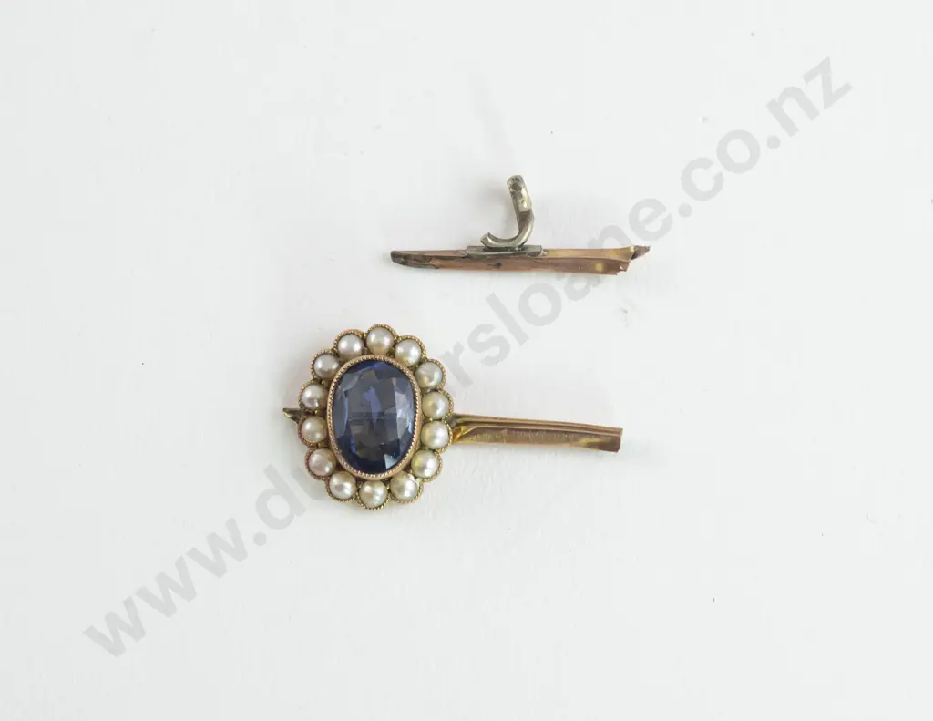 Gold Mounted Natural Light Blue Sapphire and Seed Pearl Cluster Image 1++