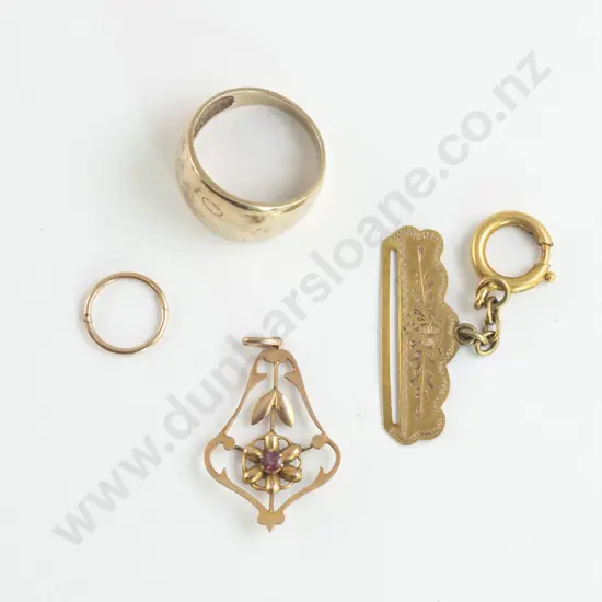 9ct Ring with Fob Piece and Pendant