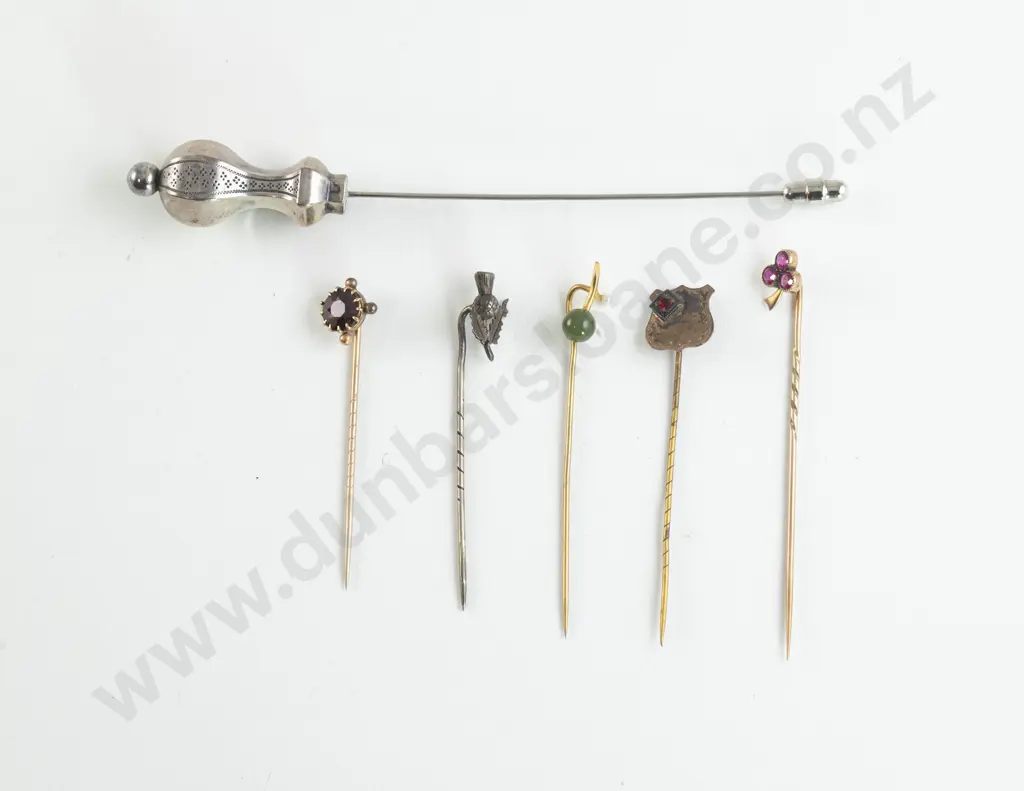 Five Various Gem Set Stick Pins and Hat Pin Image 1++