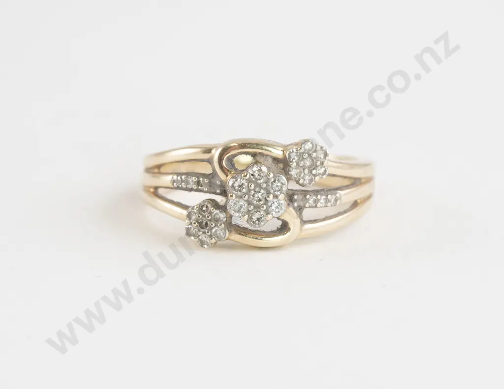 10ct 29stone Diamond Triple Floret Cluster Ring Image 1++