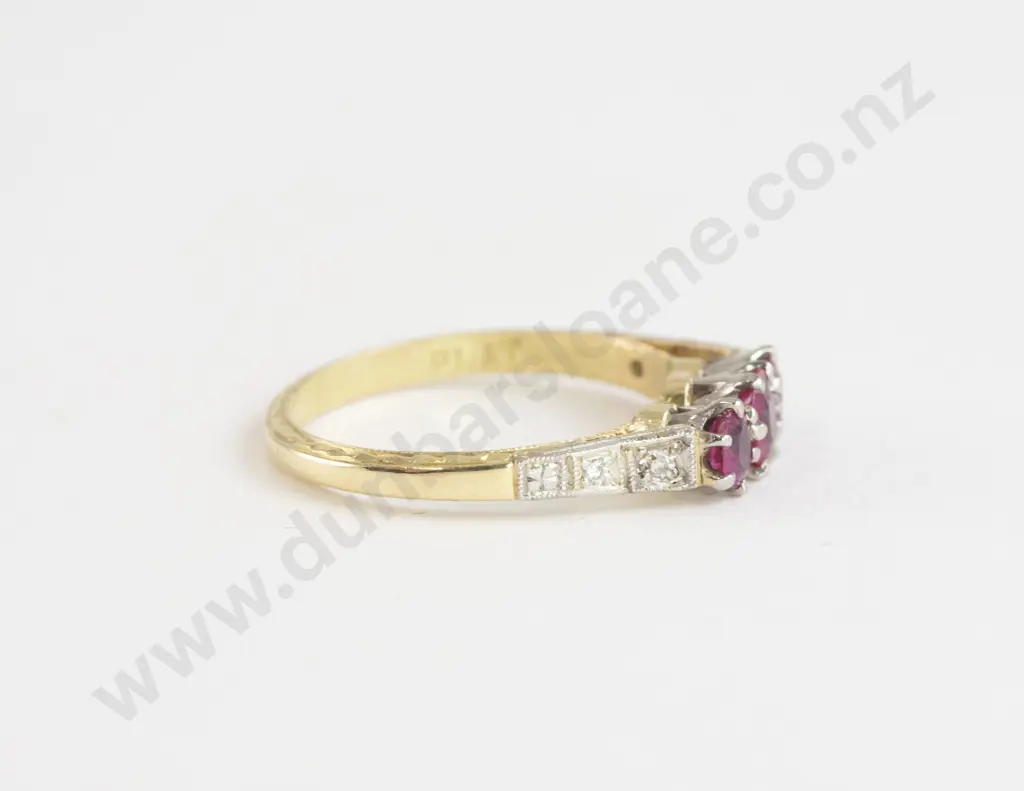 18ct and Platinum Three Stone Ruby Bridge Ring Image 1++