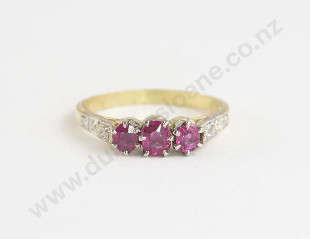 18ct and Platinum Three Stone Ruby Bridge Ring Image 1++