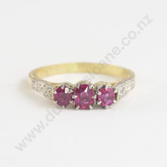 18ct and Platinum Three Stone Ruby Bridge Ring