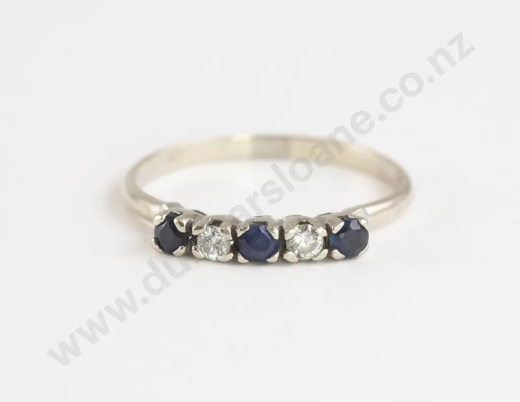14ct Five Stone Sapphire and Diamond Bridge Ring Image 1++