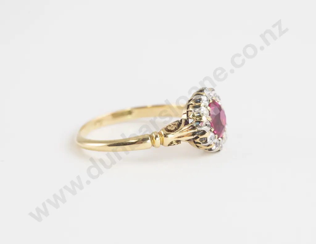 Vict 18ct 13stone Imitation Ruby and Diamond Cluster Ring Image 1++