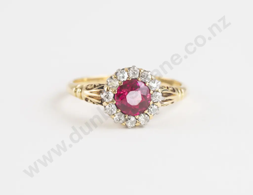 Vict 18ct 13stone Imitation Ruby and Diamond Cluster Ring Image 1++