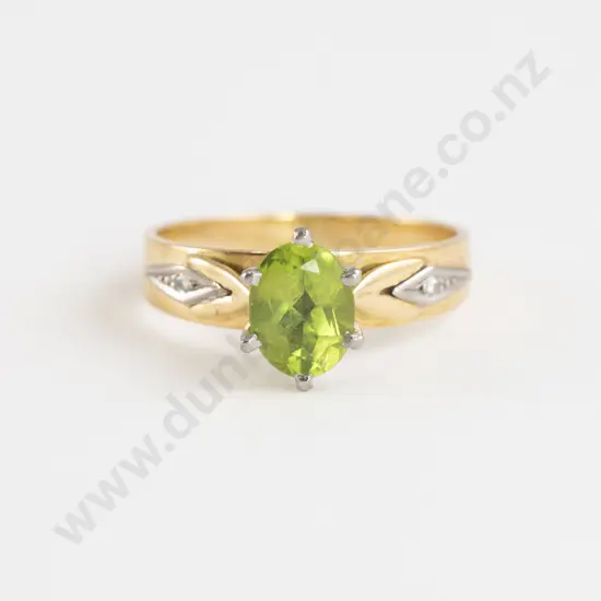 18ct Three Stone Peridot and Diamond Dress Ring