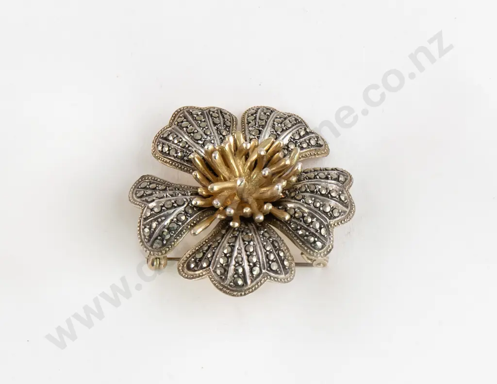 Early C20th German S/S and Marcasite Brooch Earrings and Pendant Image 1++