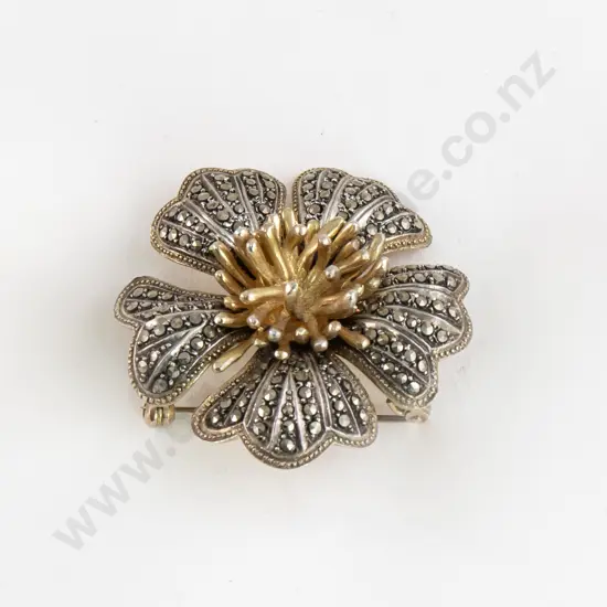 Early C20th German S/S and Marcasite Brooch Earrings and Pendant