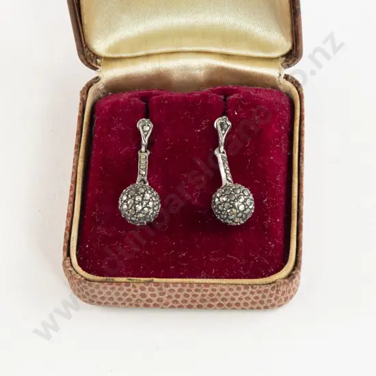 Pair Vintage S/S Marcasite 'Ball' Pendant Earrings