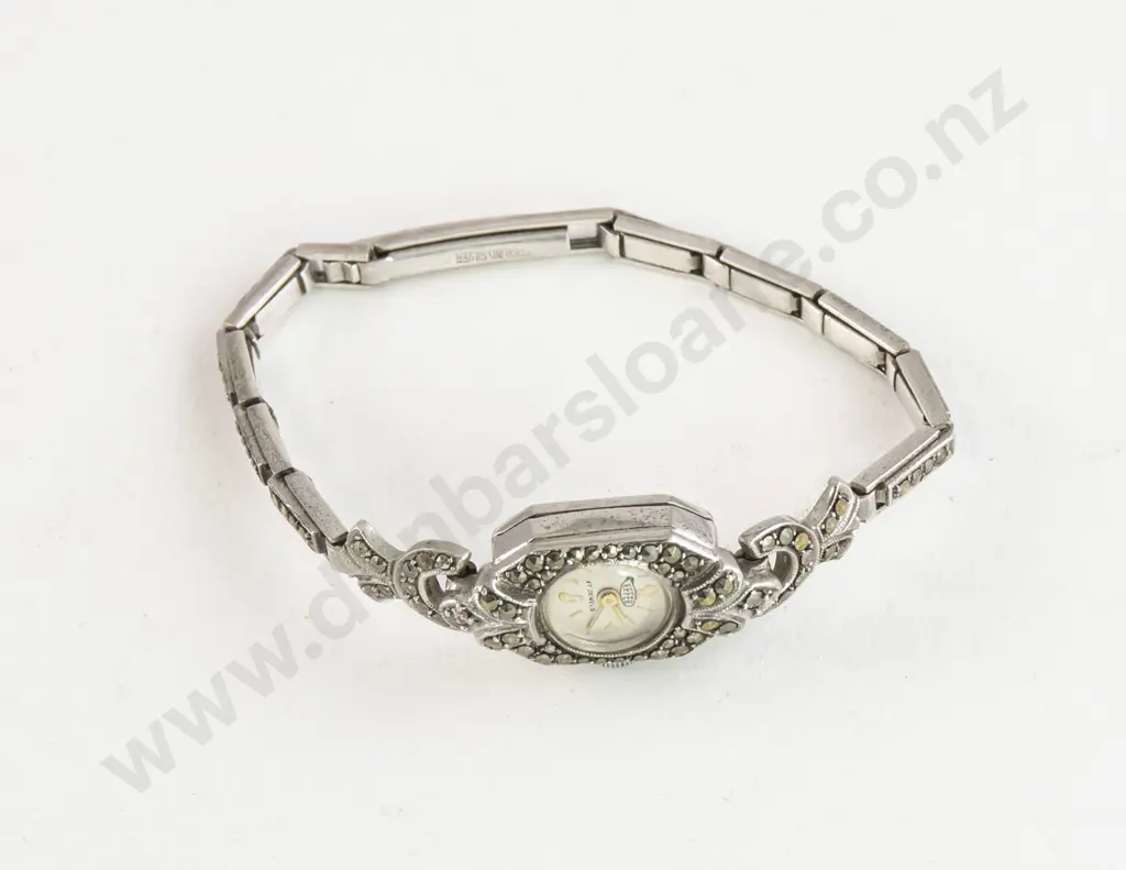 Vintage Sterling Silver Marcasite Ladies Dress Wrist Watch Image 1++