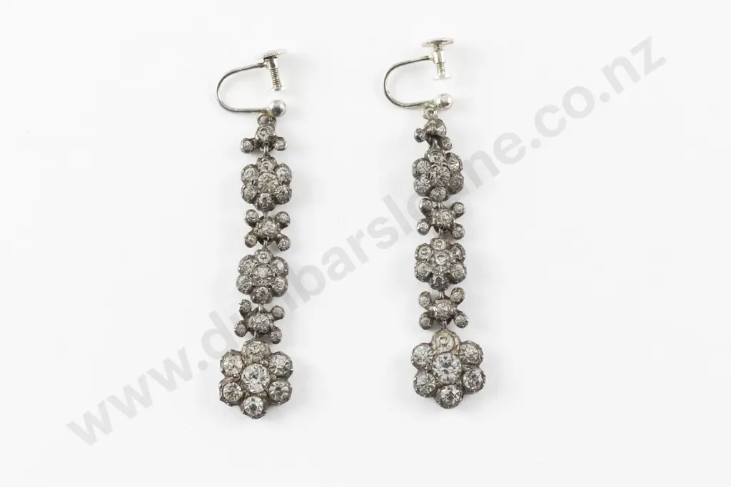 Pair Antique Diamond Paste Pendant Drop Earrings Image 1++