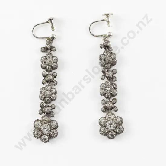 Pair Antique Diamond Paste Pendant Drop Earrings