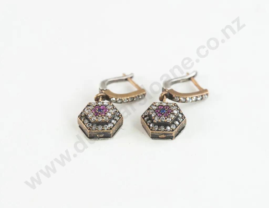 .925 Silver Ruby and Diamond Crystal Pendant Earrings Image 1++
