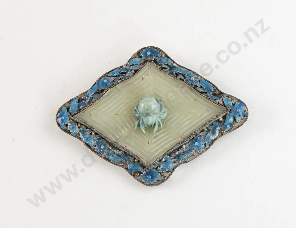 Antique Chinese Jade and Enamel Spider Brooch Image 1++