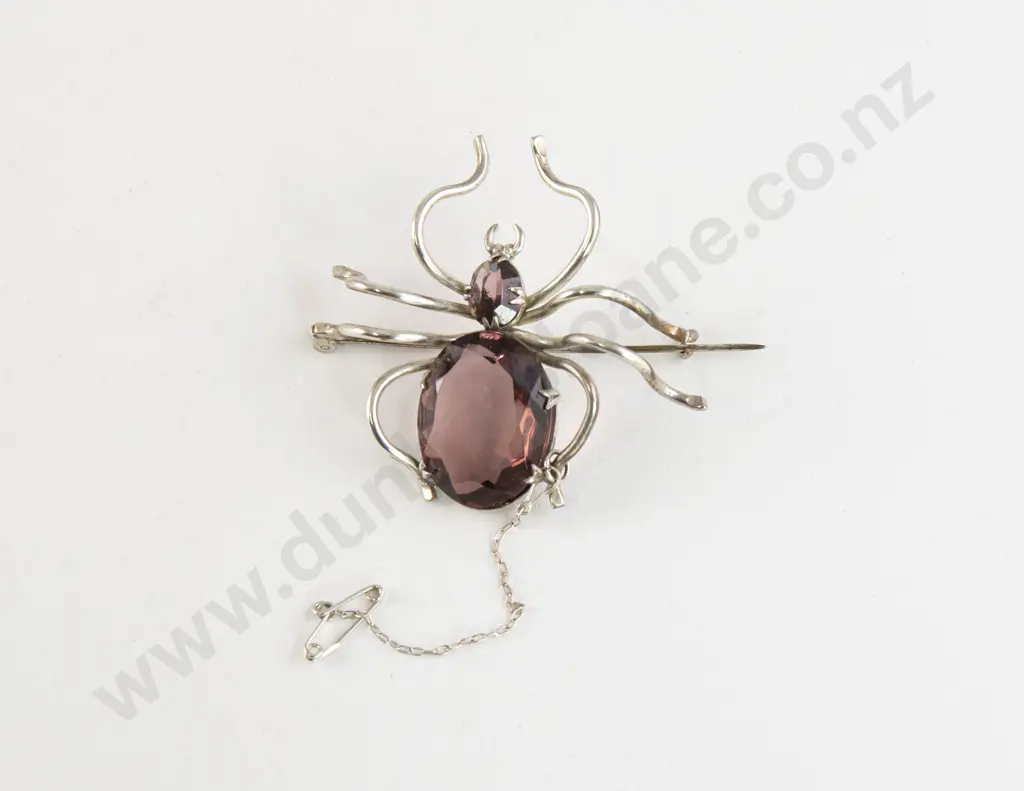Large S/Plate and Amethyst Paste Costume Spider Brooch Image 1++